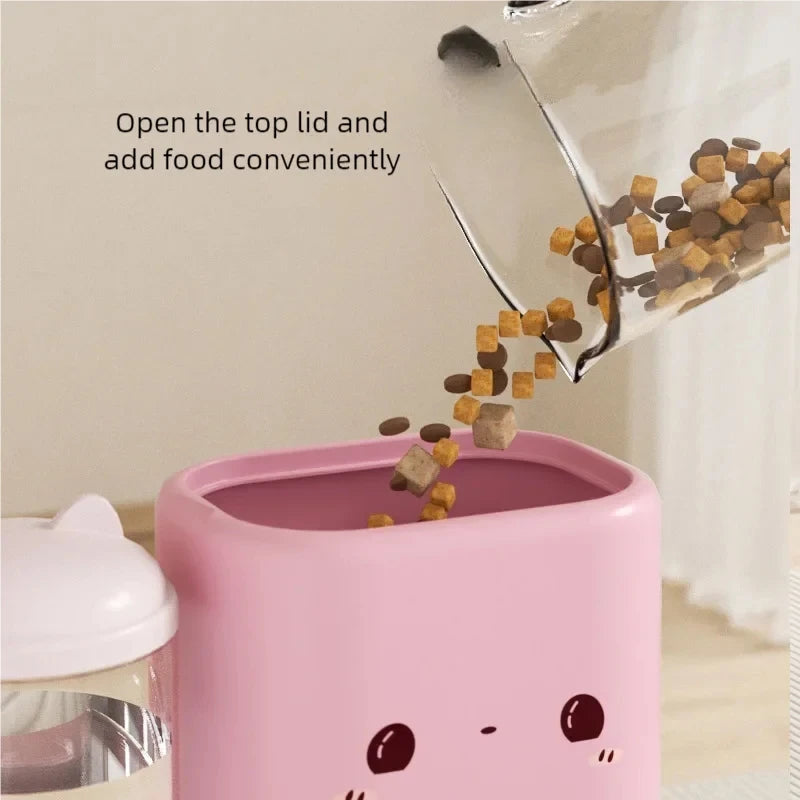 Cute Smiling Cat Automatic Feeder And Water Dispenser Pet Supplies Feeding Organizer Suitable for Cats And Small Dogs
