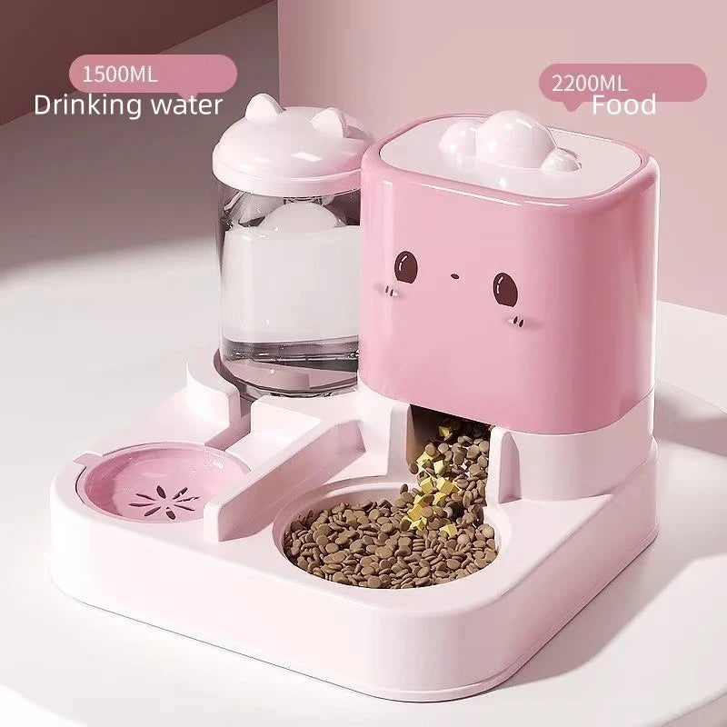 Cute Smiling Cat Automatic Feeder And Water Dispenser Pet Supplies Feeding Organizer Suitable for Cats And Small Dogs