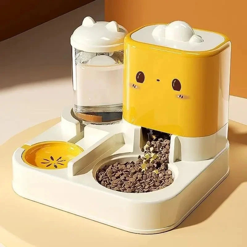 Cute Smiling Cat Automatic Feeder And Water Dispenser Pet Supplies Feeding Organizer Suitable for Cats And Small Dogs