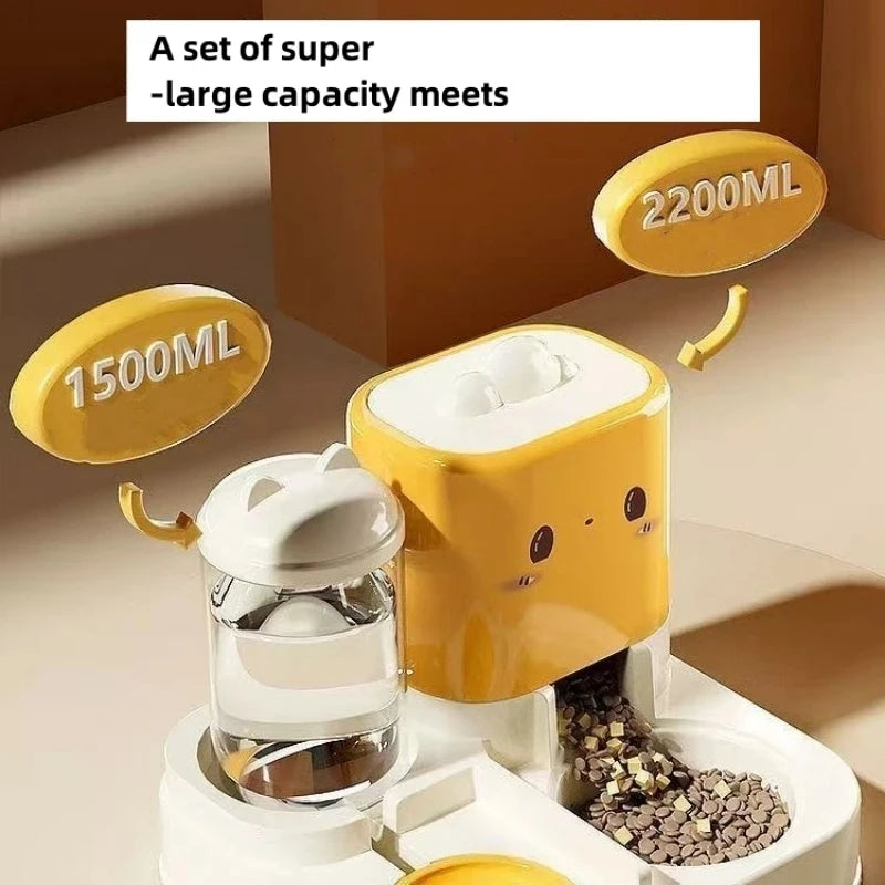 Cute Smiling Cat Automatic Feeder And Water Dispenser Pet Supplies Feeding Organizer Suitable for Cats And Small Dogs